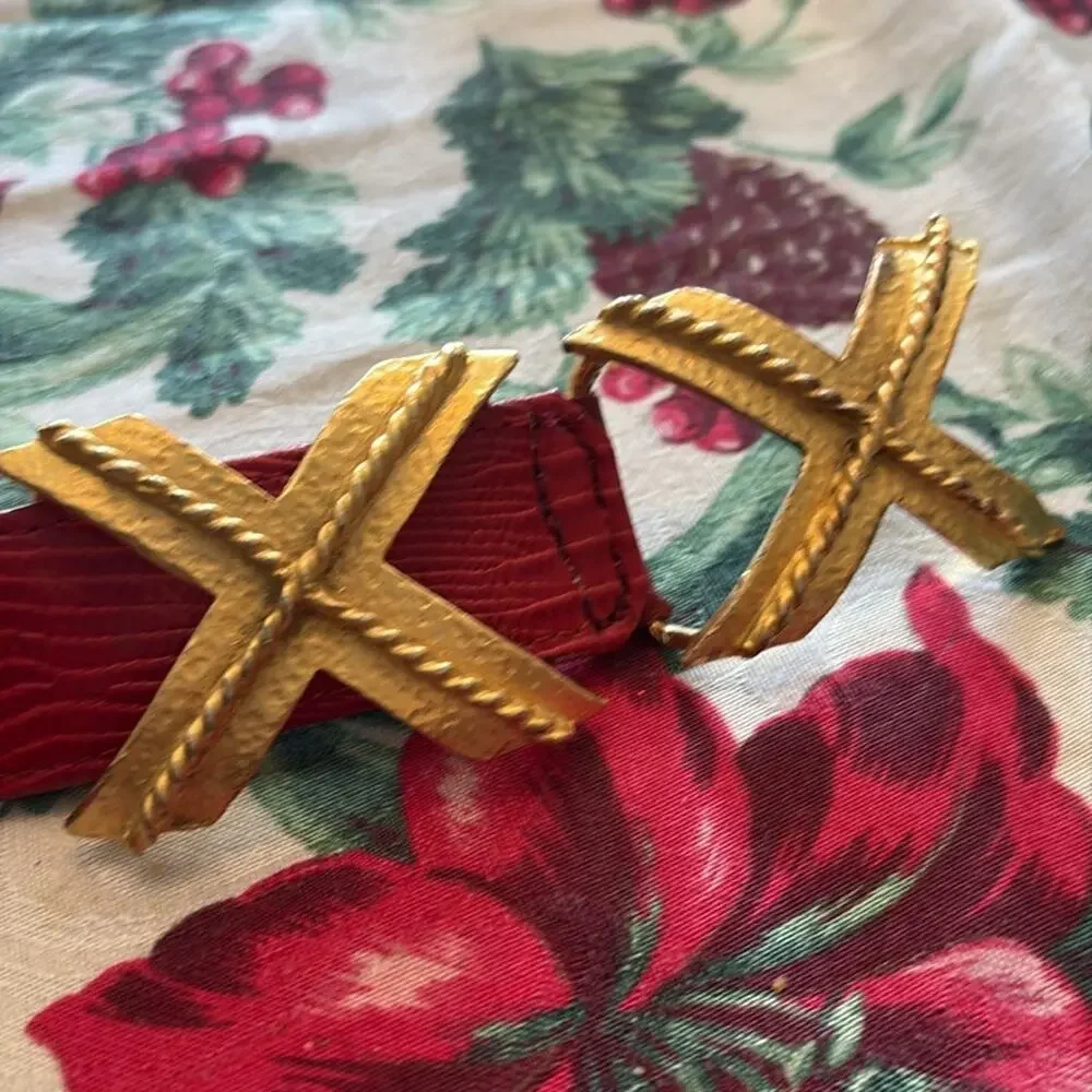 Sandy Duftler vintage red belt with gold XX buckle
